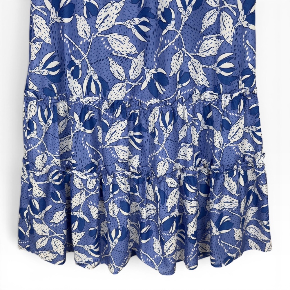 J. Marie Floral Maxi Dress Small Blue White Tiered Tie Neck Romantic Ruffles - Picture 11 of 12
